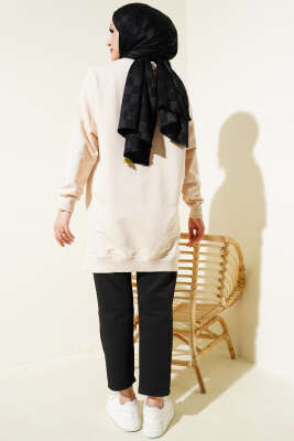 Leopar Desen Fiyonklu Tunik Bej - Tunik