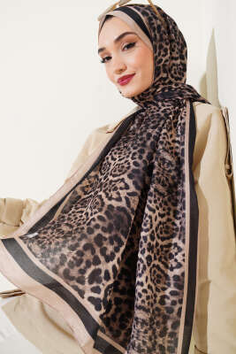 Leopar Desen Soft Şal Bej Siyah - Başörtüsü