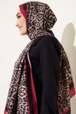 Leopar Desen Soft Şal Bordo - Başörtüsü