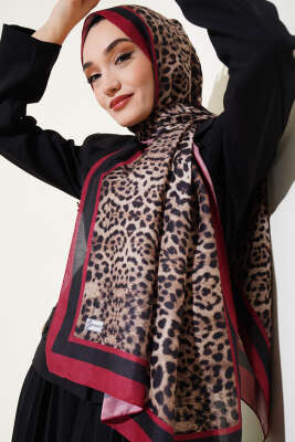Leopar Desen Soft Şal Bordo - Başörtüsü