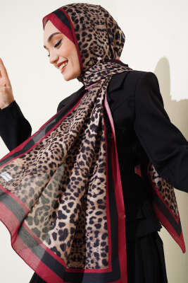 Leopar Desen Soft Şal Bordo 