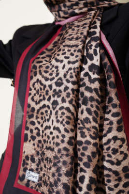 Leopar Desen Soft Şal Bordo - Başörtüsü