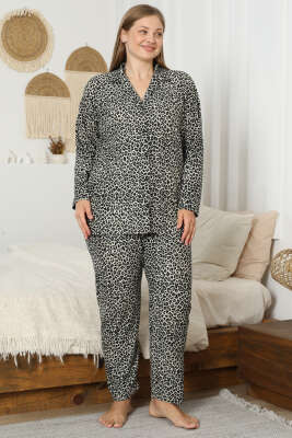 Leopar Desen Süet Büyük Beden Pijama Takım Yeşil 