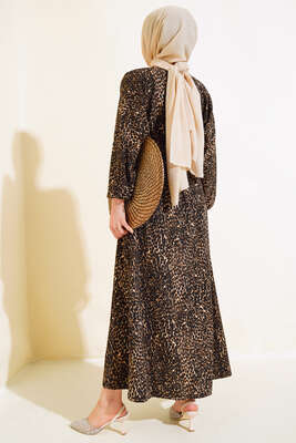 Leopar Desenli Elbise Camel - Elbise