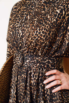 Leopar Desenli Elbise Camel - Elbise