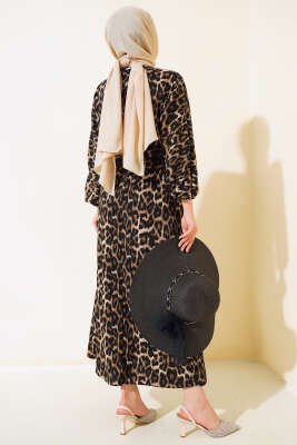 Leopar Desenli Elbise Latte - Elbise