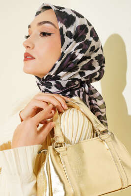 Leopar Desenli Soft Eşarp Lila