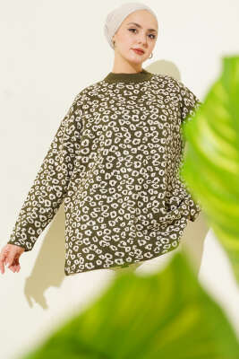 Leopar Desenli Triko Tunik Haki - Yılın Fırsatı