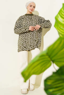Leopar Desenli Triko Tunik Haki - Yılın Fırsatı