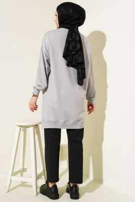 Leopar Fiyonk Nakışlı Tunik Gri - Tunik