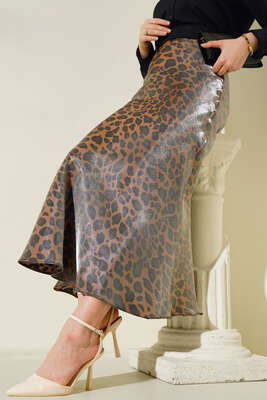 Leopar Saten Etek Siyah Camel - SAGA