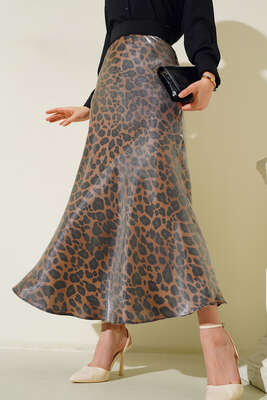 Leopar Saten Etek Siyah Camel - Etek