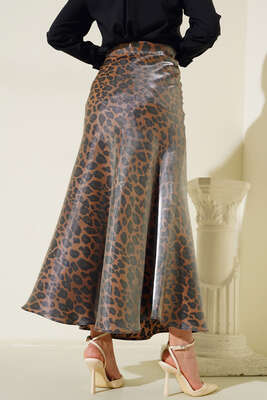Leopar Saten Etek Siyah Camel - Etek