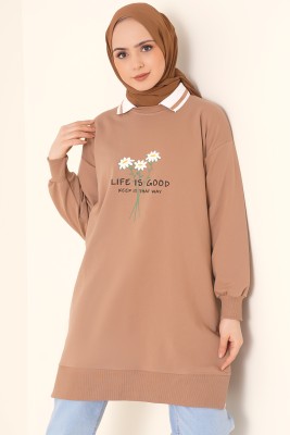 Life Is Good Baskılı Latte Tunik