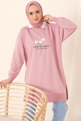 Life Is Good Baskılı Pudra Tunik