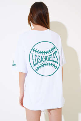Los Angeles Baskılı Salaş T-shirt Beyaz - Yeni Giyim