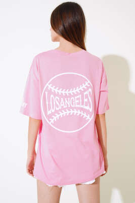 Los Angeles Baskılı Salaş T-shirt Pembe - Yeni Giyim