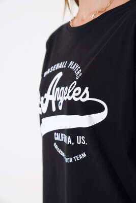 Los Angeles Baskılı Salaş T-shirt Siyah - Yeni Giyim