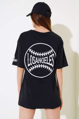 Los Angeles Baskılı Salaş T-shirt Siyah - Yeni Giyim