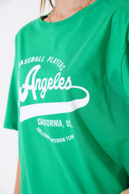 Los Angeles Baskılı Salaş T-shirt Yeşil - Yeni Giyim