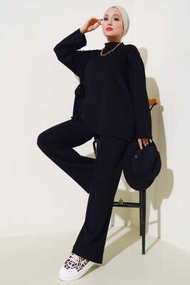 Loyşa Asimetrik Kesim İkili Takım Siyah - HENZA