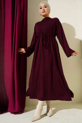 Loyşa Bel Tünel Detaylı Elbise Mürdüm