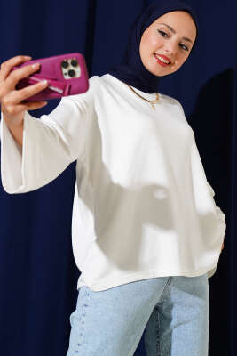 Loyşa Düşük Omuz Basic Tunik Ekru 