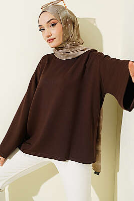 Loyşa Düşük Omuz Basic Tunik Kahve 