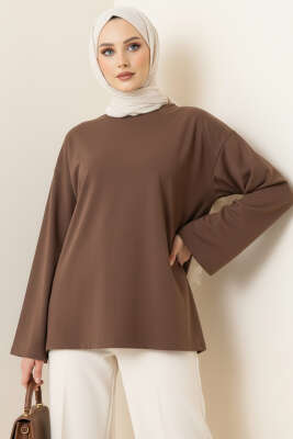 Loyşa Düşük Omuz Basic Tunik Kahve - Yılın Fırsatı