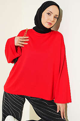 Loyşa Düşük Omuz Basic Tunik Kırmızı 