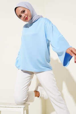 Loyşa Düşük Omuz Basic Tunik Mavi 