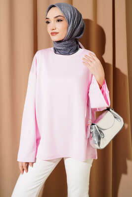 Loyşa Düşük Omuz Basic Tunik Pembe 