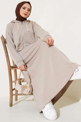 Loyşa Hırkalı Elbise İkili Takım Bej - İkili Takım