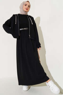 Loyşa Hırkalı Elbise İkili Takım Siyah 