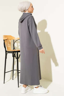 Loyşa Kapüşonlu Basic Uzun Tunik Füme - Tunik