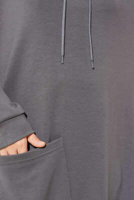 Loyşa Kapüşonlu Basic Uzun Tunik Füme - Tunik