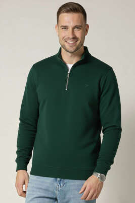 Loyşa Kumaş Yarım Fermuar Erkek Sweatshirt Nefti 