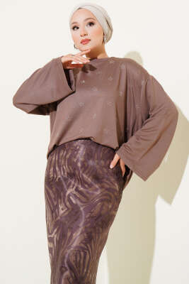 Loyşa Mini Yıldız Taşlı Bluz Vizon 