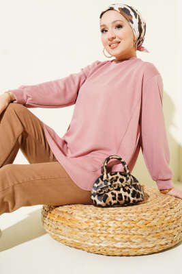 Loyşa Oval Kesim Oversize Tunik Pudra 