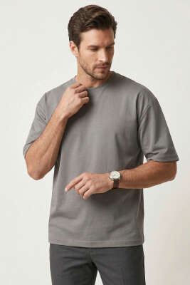 Loyşa Oversize Erkek T-shirt Füme - GAVAZZİ