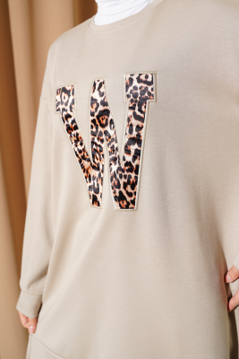 Loyşa W Leopar Nakışlı Tunik Bej - Tunik