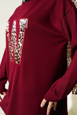 Loyşa W Leopar Nakışlı Tunik Bordo - Tunik