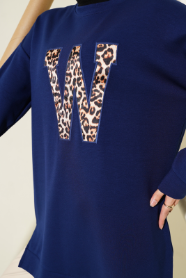 Loyşa W Leopar Nakışlı Tunik Lacivert - Tunik