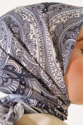 Mandala Desen Soft Eşarp Gri - Başörtüsü