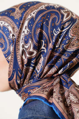 Mandala Desen Soft Eşarp Lacivert - Başörtüsü