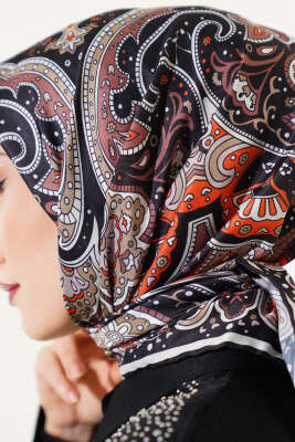 Mandala Desen Soft Eşarp Siyah - Başörtüsü