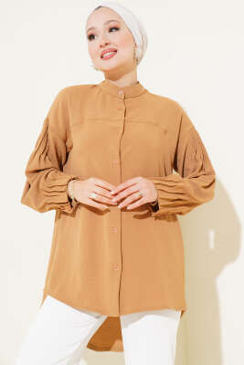 Manşet Büzgülü Tunik Camel - FİXAY