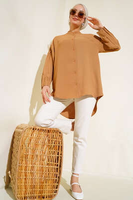 Manşet Büzgülü Tunik Camel - Tunik