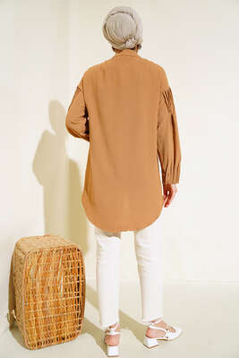 Manşet Büzgülü Tunik Camel - Tunik