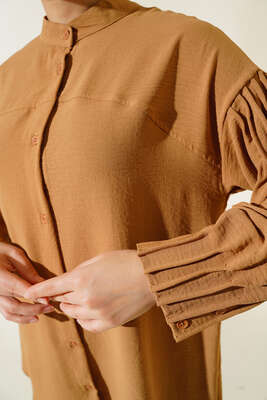 Manşet Büzgülü Tunik Camel - Tunik